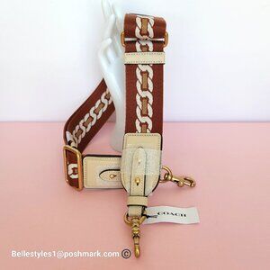 COACH Webbing Strap With Chain Stripe Print and Glovetanned Leather-Ivory multi
